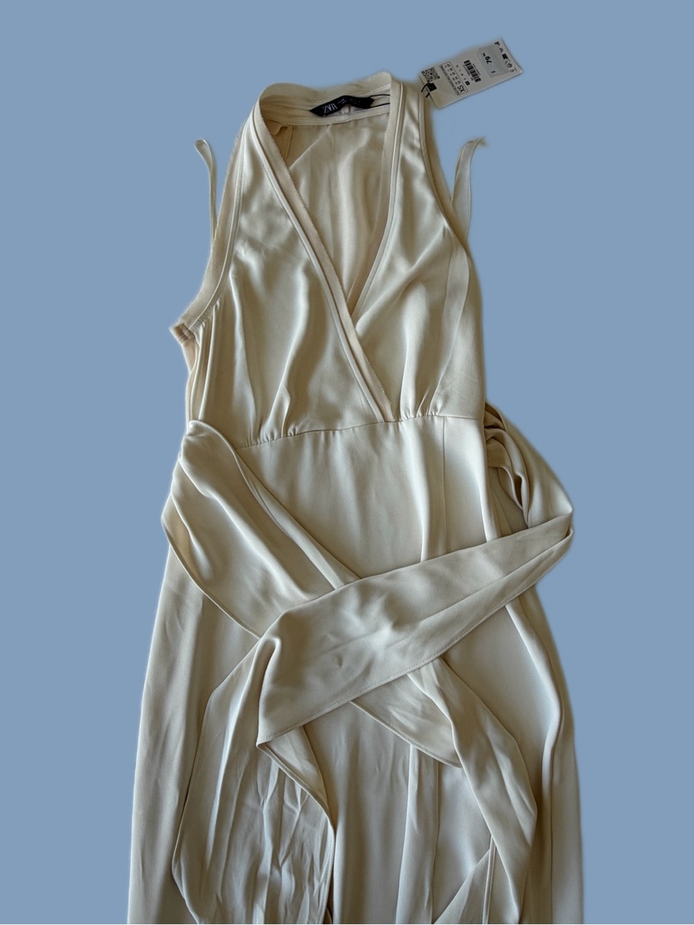 NWT Zara Cream Cream Satin Halter Wrap Midi Maxi Dress XS
